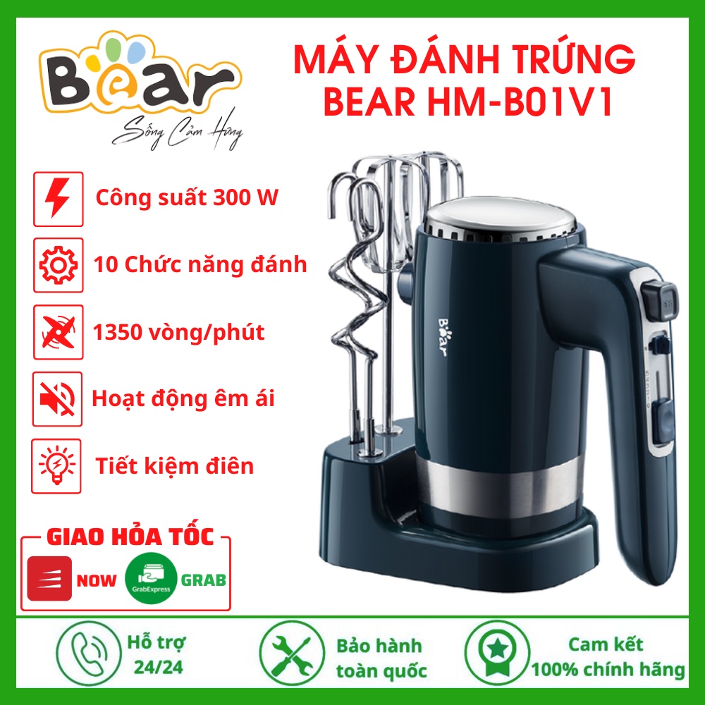 Máy Đánh Trứng Cầm Tay Mini Bear HM-B01V1 (DDQ-B02L1), Đánh Kem, Trộn Bột Để Bàn, Công Suất 300W, 10 Tốc Độ -BH 18 Tháng