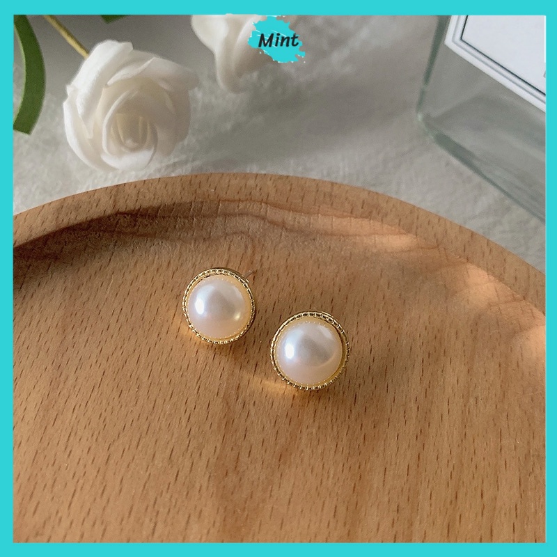 Bông Tai Nữ Nhỏ ❤️FREESHIP❤️ Khuyên Tai Dáng Tròn Ngọc Trai Giả 8mm Đơn Giản Chuôi Bạc S925