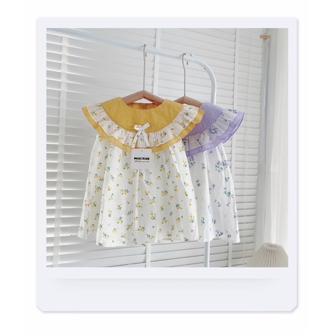 Váy hoa nhí cổ bèo vàng tím cho bé gái (9-21kg)