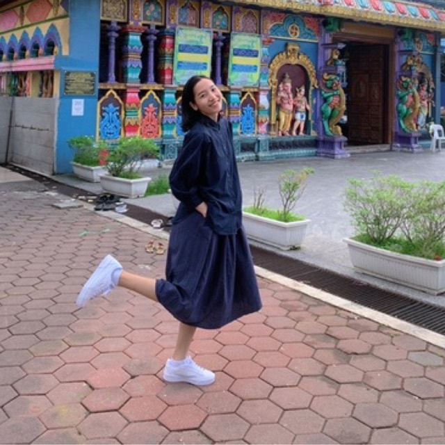 Sơ mi tay bồng xanh than