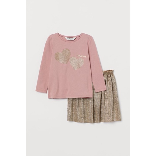 Set Váy Bé Gái Tim Nhũ Hồng HaM