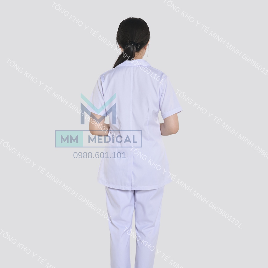 Set bộ DÀI TAY nam nữ quần áo y tế, áo blouse dáng ngắn chùm mông cho y tá, điều dưỡng, dược sĩ, kĩ thuật viên
