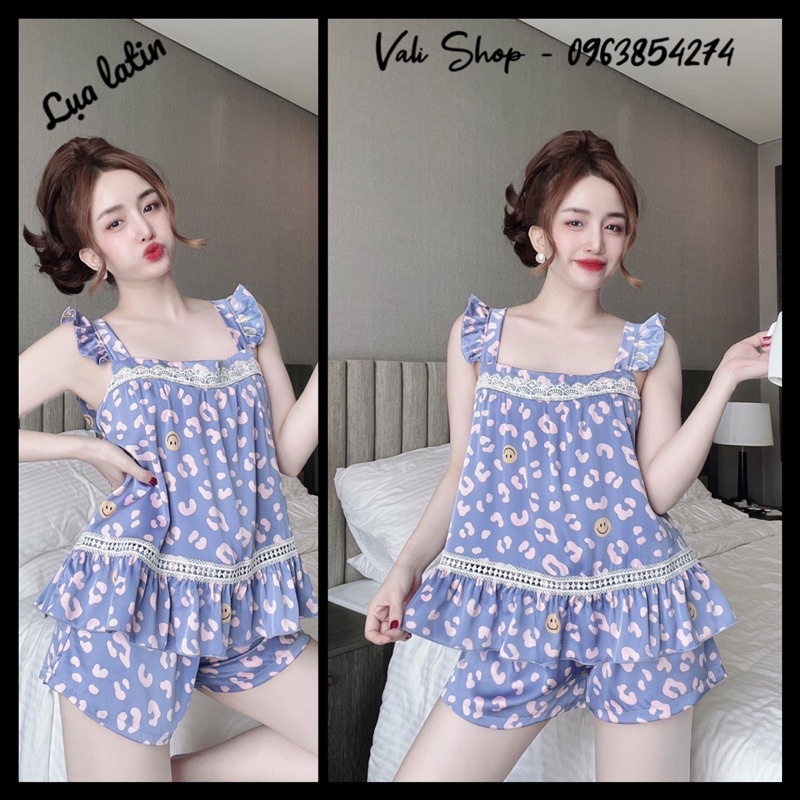 Bộ ngủ mặc nhà lụa latin tay cánh tiên nhí hoạ tiết dễ thương