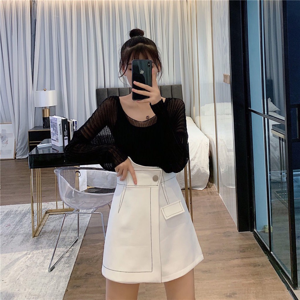 Chân váy lệch vạt thêu chỉ nổi lưng cao tôn dáng/ Chân váy chữ A dáng ngắn ulzzang_kudoshop | BigBuy360 - bigbuy360.vn