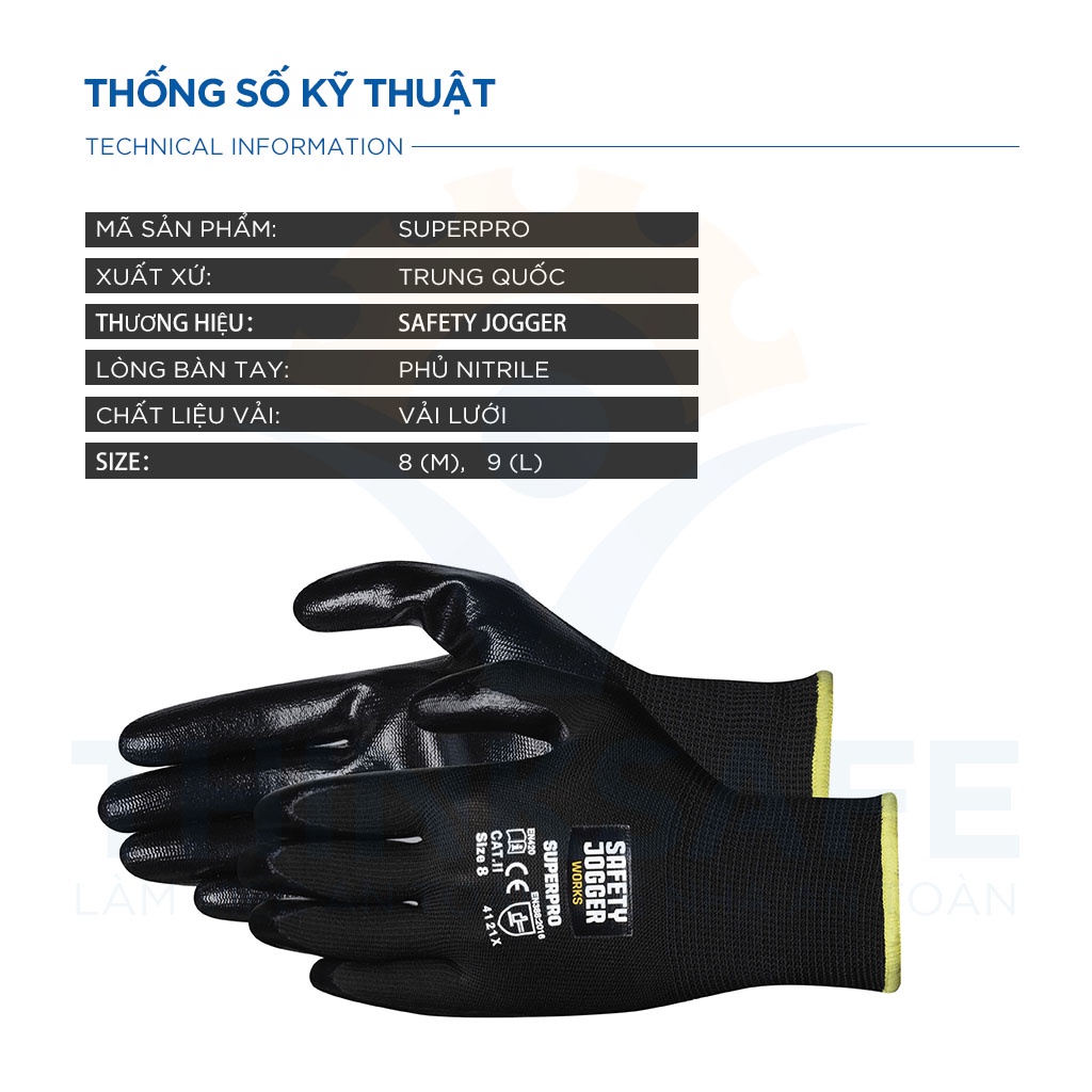 Găng tay chống dầu Jogger Thinksafe, găng tay đa năng, phủ nutrile, ôm tay thoáng khí, chống trơn trượt - Superpro