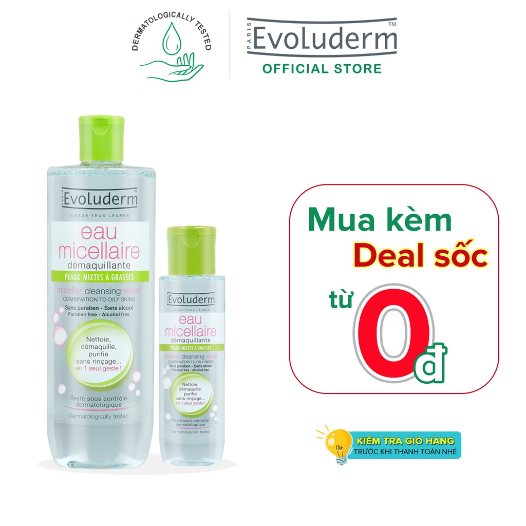 Bộ 2 sản phẩm nước tẩy trang Evoluderm dành cho da dầu mụn và da hỗn hợp 100+250ml