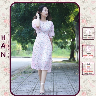 Váy hoa nhí voan thiết kế 2 lớp, đầm hoa nhí dáng dài siêu xinh hctdt135