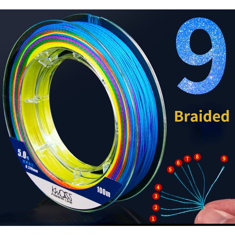 Cuộn Dây Câu Cá Bện 9 Sợi PE Dài 100M Siêu Mịn Chống Mài Mòn