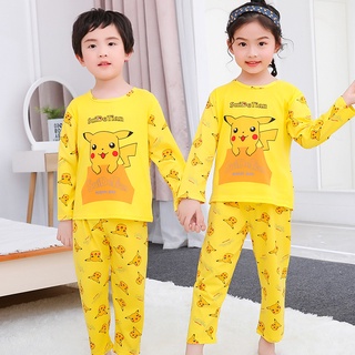 Bộ quần áo tay dài bằng vải thun in hình pikachu đáng yêu cho bé
