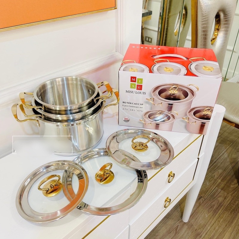 Bộ Nồi 3 Món Inox Cao Cấp MISU LOUIS Chính Hãng, Đáy Liền Nguyên Khối 3 Đáy, Sử Dụng Mọi Loại Bếp