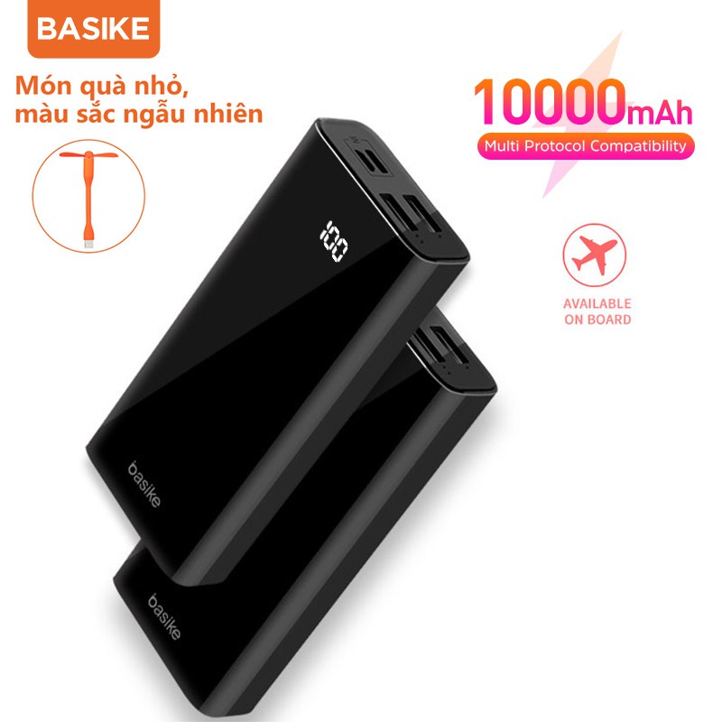 Sạc dự phòng BASIKE BSK-PT816 10000mAh hiển thị LED kèm cáp sạc Free small fan