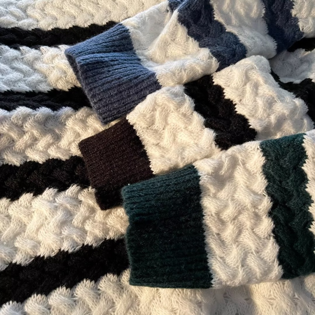 Áo Sweater Dệt Kim Kẻ Sọc Dáng Rộng Phong Cách Hàn Quốc Thời Trang Cho Cặp Đôi