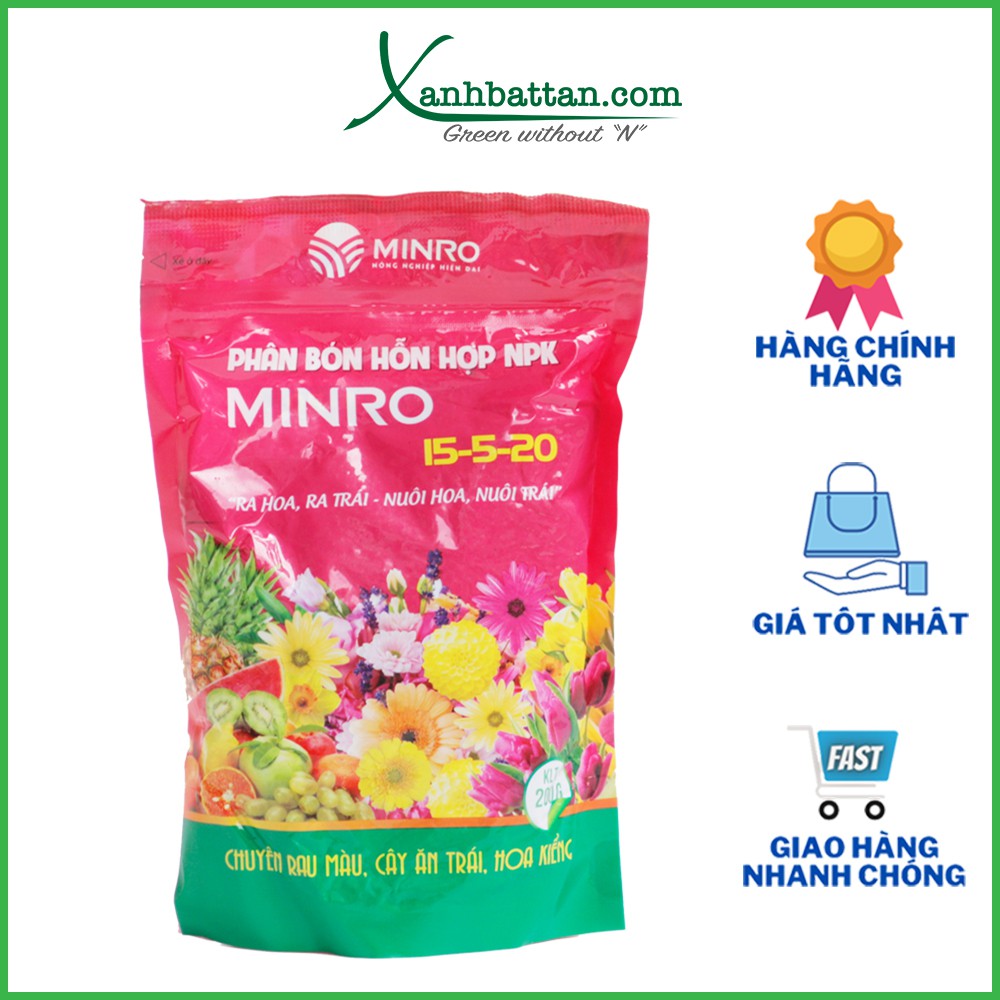 Phân npk minro 15-5-20 kích ra hoa và dưỡng trái cho rau sạch và hoa kiểng túi 200 Gram
