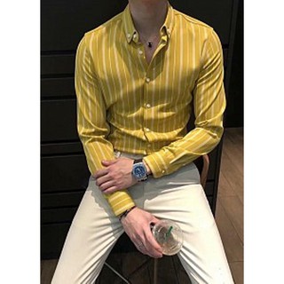 Áo sơ mi nam sọc dài tay màu vàng siêu đẹp