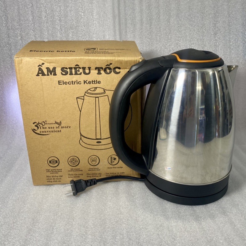 Ấm siêu tốc inox đun nước sôi 1.8L Electric Kettle cắm điện tự ngắt, bình đun nấu nước nóng siêu tốc pha sữa, trà cà phê