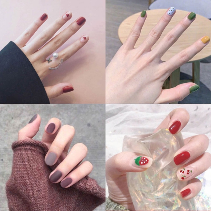 [Hàng mới về] 24 Móng tay giả dáng ngắn xinh xắn có thể tháo rời