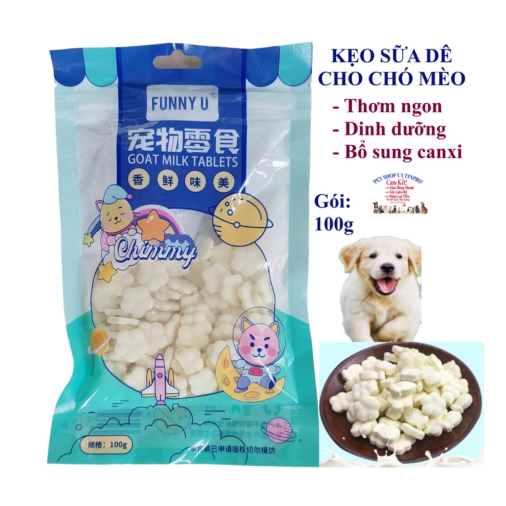 Kẹo sữa dê cho Chó Mèo Chimmy FUNNY U Gói 100g Thơm ngon, Bổ sung canxi, Bổ sung dinh dưỡng, Tốt cho tiêu hóa Thú Cưng