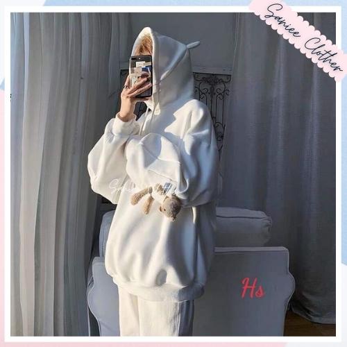 Áo Hoodie Nữ Tay Gấu Bông Mũ Có Tai Siêu Đáng Yêu 3 Màu Chất Liệu Nỉ Saniee Clother Mã 642 | BigBuy360 - bigbuy360.vn