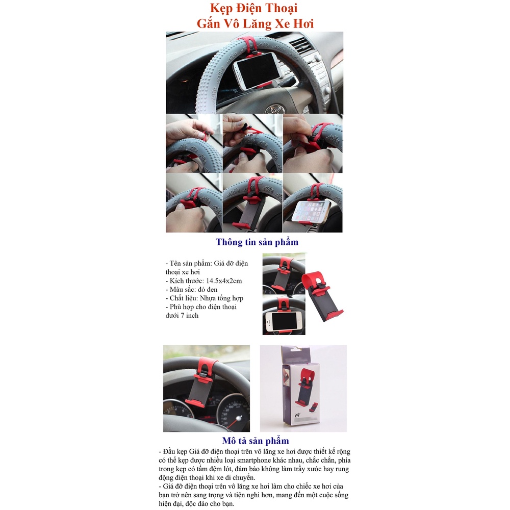 Giá kẹp điện thoại gắn vô lăng ô tô, xe hơi | Thiết kế thông minh, nhỏ gọn, tiện lợi | BigBuy360 - bigbuy360.vn