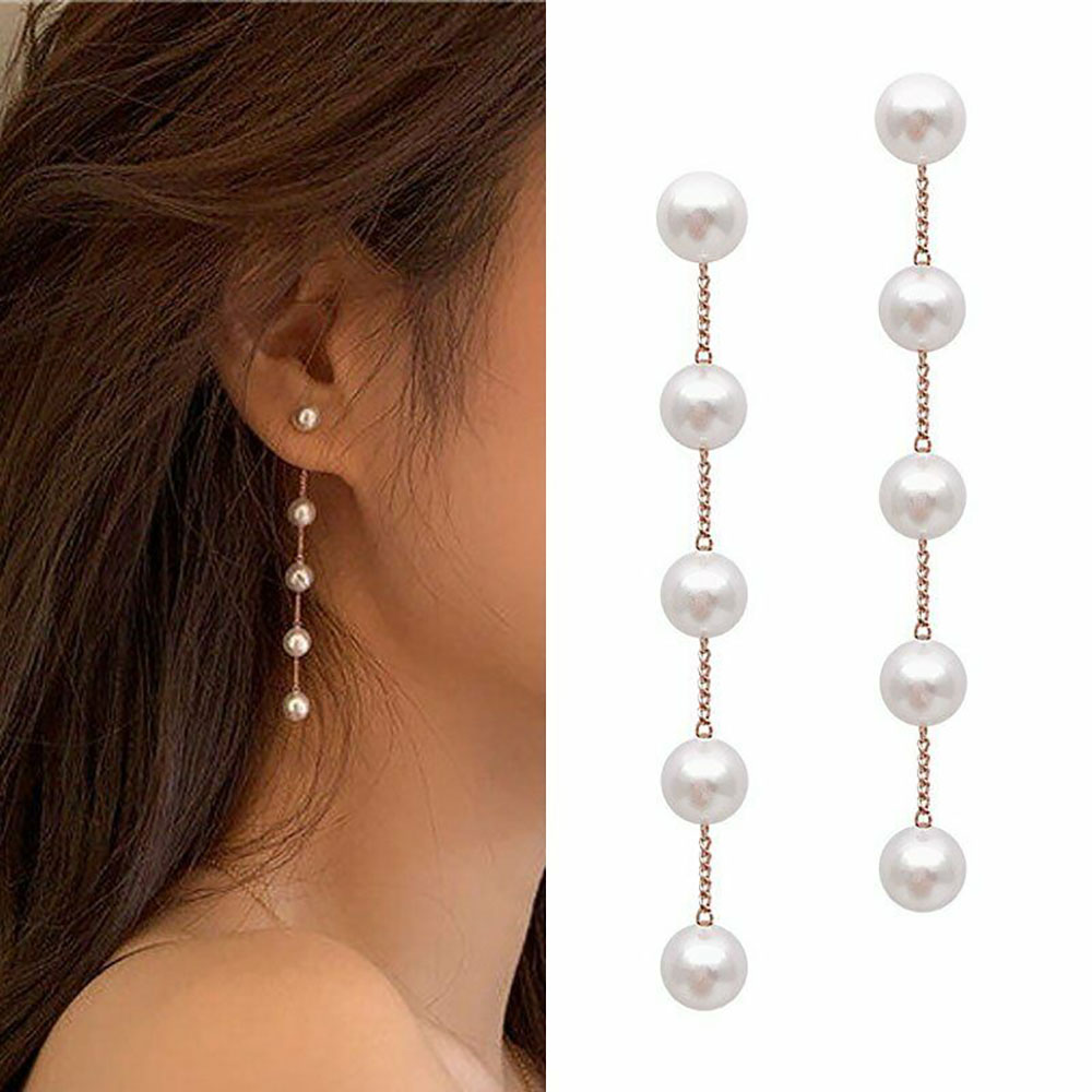 Hoa Tai Dáng Dài Phối Hạt Ngọc Trai Phong Cách Hàn Quốc