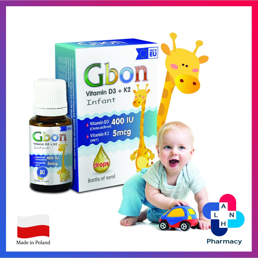 Gbon Vitamin D3 + K2 Infant (Hàng nhập khẩu) - Hỗ trợ tăng cường hấp thu canxi cho bé.