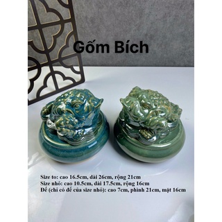 Thiềm thừ phong thủy cóc ngậm tiền tài lộc kèm đế sứ gốm sứ bát tràng - gốm bích