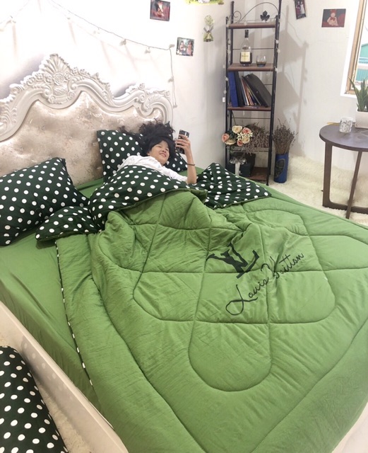 Trọn bộ 5 món set cotton đũi chăn hè trần bông 3 lớp