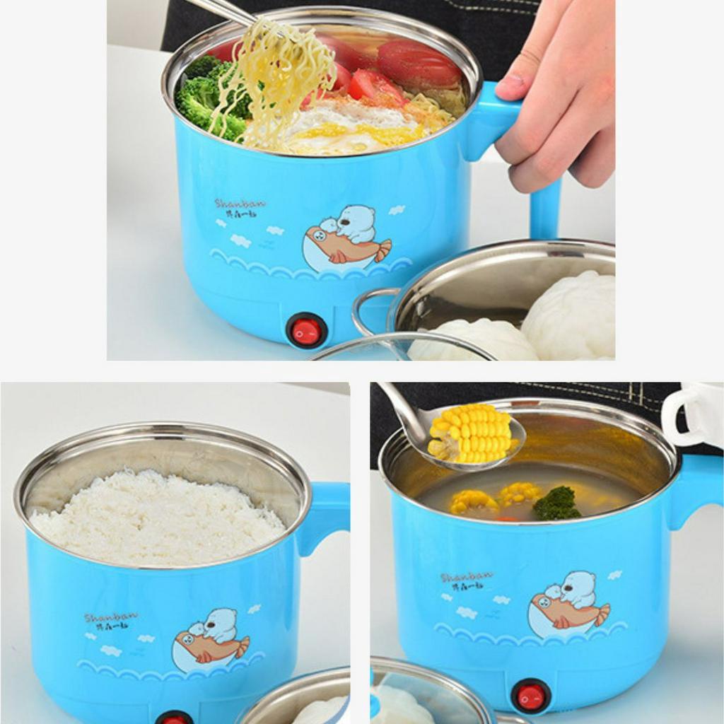 Nồi lẩu điện mini ca nấu mì 2 tầng đa năng siêu tốc dành cho sinh viên văn phòng gia đình siêu tiện lợi 18cm