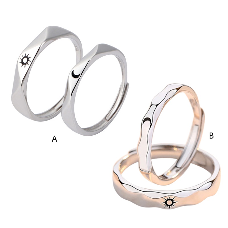 1 Cặp Nhẫn Hình Mặt Trăng / Mặt Trời Có Thể Điều Chỉnh Kích Cỡ