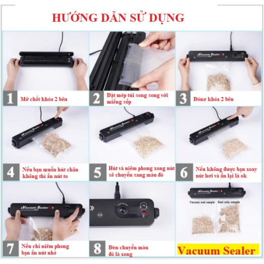 Máy hút chân không Vacuum Sealer tặng 10 túi - Máy cao cấp chạy điện dùng cho gia đình có chức năng hàn túi [CEC Store]