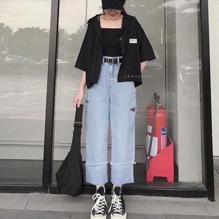 [ảnh thật] Áo sơ mi croptop dáng thụng 2 màu