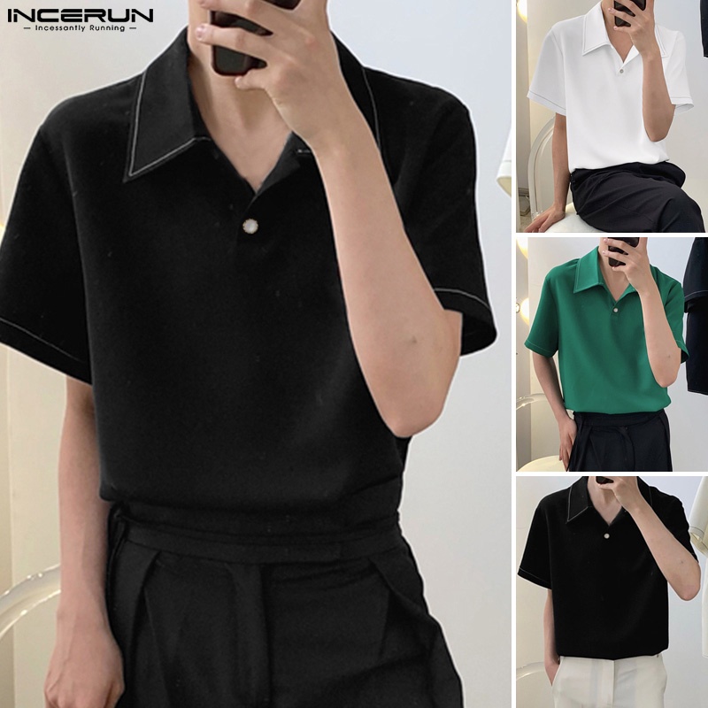 Áo thun Incerun ngắn tay màu sắc thời trang dành cho nam
