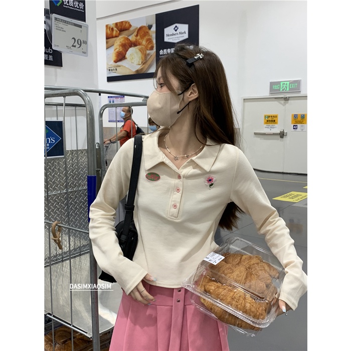 Áo Thun Croptop Tay Dài Thiết Kế Mới Thời Trang Mùa Thu Theo Phong Cách Hàn Quốc Cho Nữ