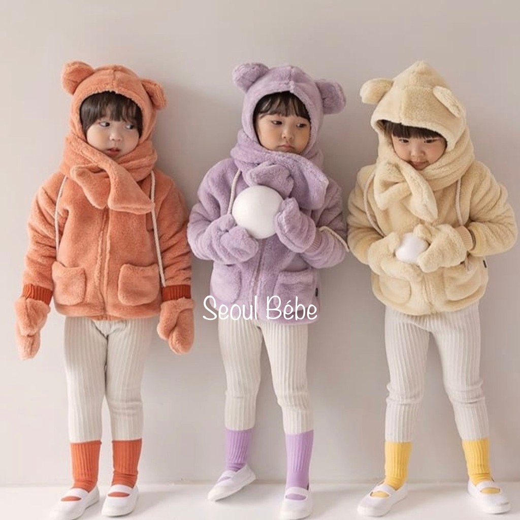 [SALE XẢ] Mũ lông gấu chui đầu che cổ kín gió mũ lông fleece made in Korea