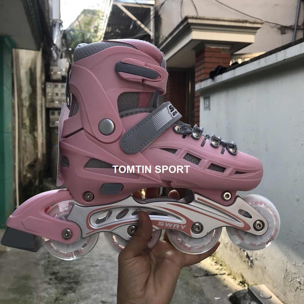 Giày patin trẻ em có đèn chính hãng SWAY cao cấp, bánh cao su trượt mượt tặng kèm bảo hộ chân tay