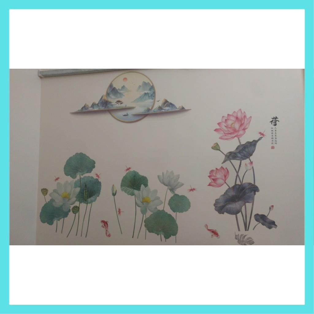 [HÀNG CAO CẤP] Decal dán tường, Tranh dán tường hoa sen, trang trí phòng ngủ, phòng khách