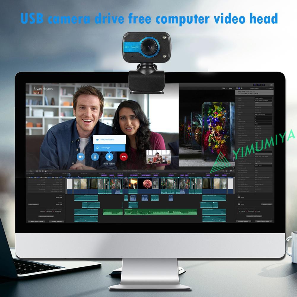 Webcam Usb Hd 2 Đèn Led Hỗ Trợ Quay Ban Đêm Kèm Micro