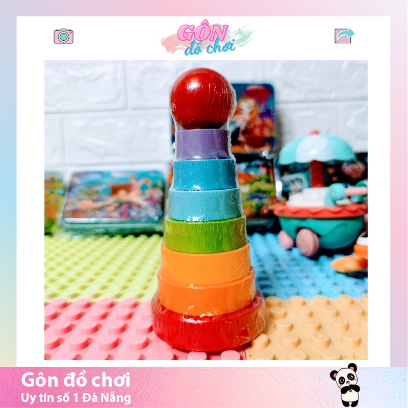 Đồ chơi gỗ Xếp hình gỗ thông minh hình trụ sơn màu an toàn cho bé Gôn đồ chơi