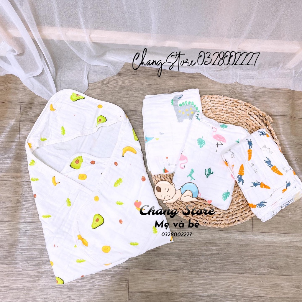 Khăn choàng ủ xô aden anais có nón 4 lớp cho bé