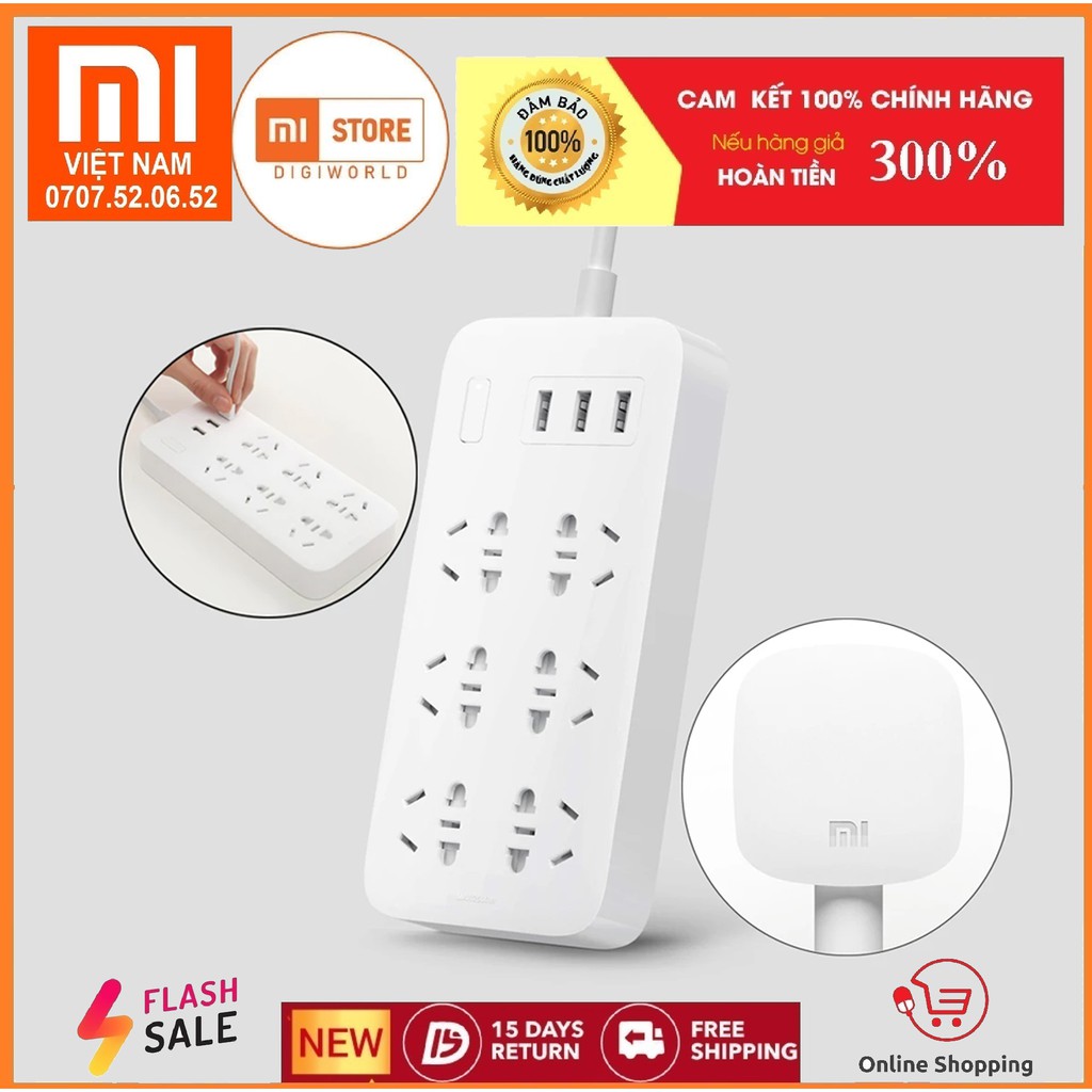 Ô cắm điện Xiaomi Mi Power Strip 6 cổng 3 usb - Ổ cắm điện Xiaomi hàng chính hãng