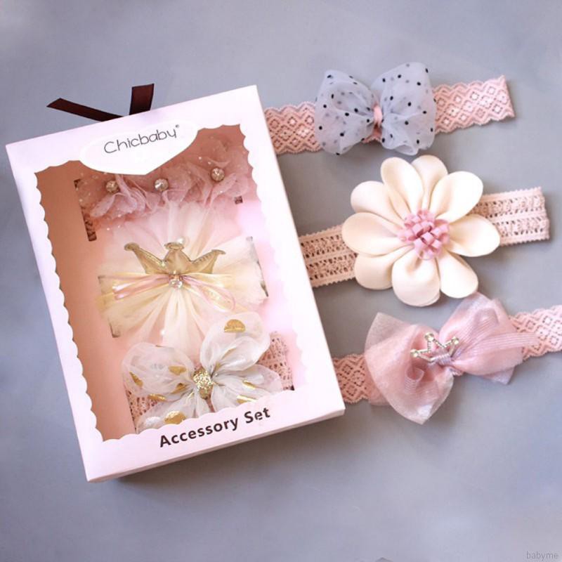 Babyme 3 Pcs Baby Cute Girls Lace Flower Design Headband Headwear Apparel Prop Party Gift