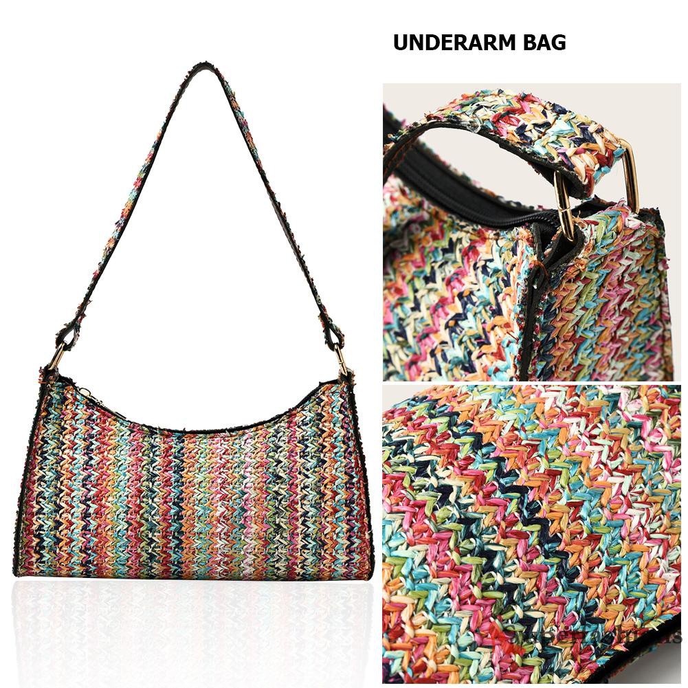 【Hot Sale】Bohemian Women Straw Woven Shoulder Hobos Bag Beach Small Handbag Purse