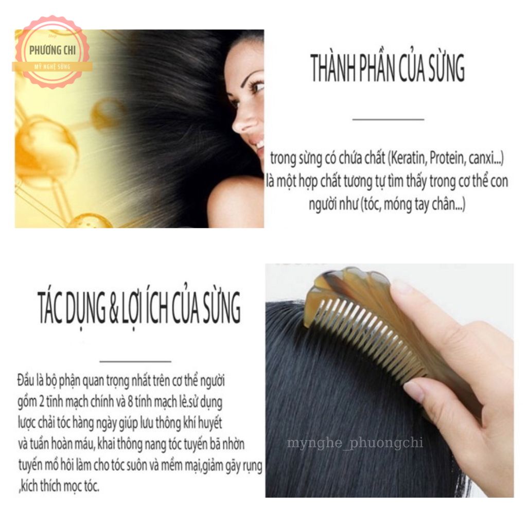 Lược sừng hình lá cây loại đẹp chải êm, lược chải tóc gỡ rối massage đầu | Mỹ nghệ phương chi