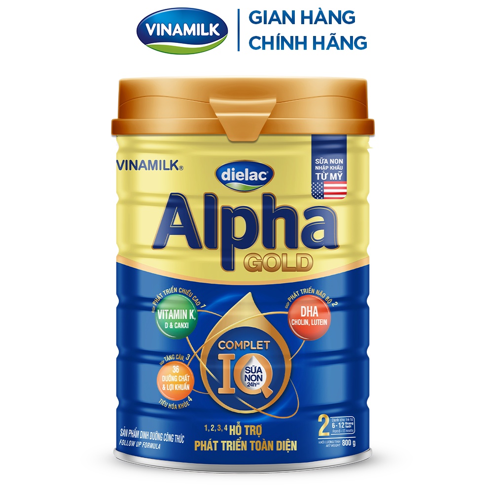 Sữa bột Dielac Alpha Gold 2 IQ hộp thiếc 800g