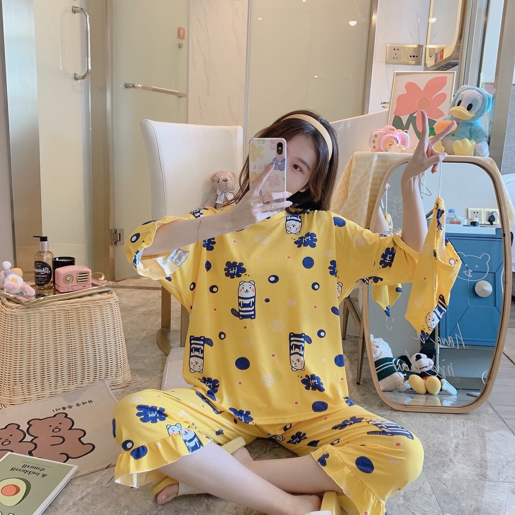 Đồ bộ thu đông nữ mặc nhà, đồ bộ mùa đông mặc nhà nữ cotton cao cấp tay lỡ quần dài bigsize SAMSU MT09