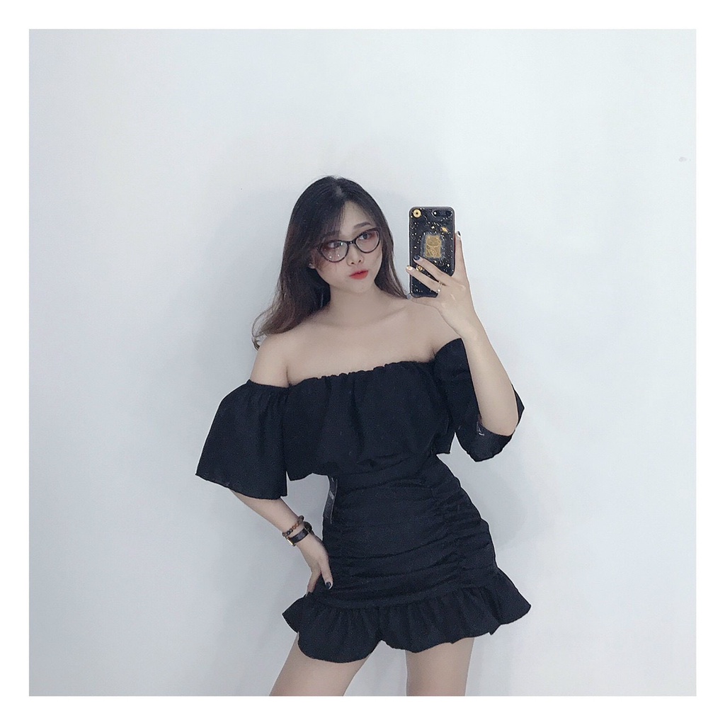 Set áo trễ vai và chân váy đuôi cá ngắn đủ màu cho nữ hàng dưới 55kg