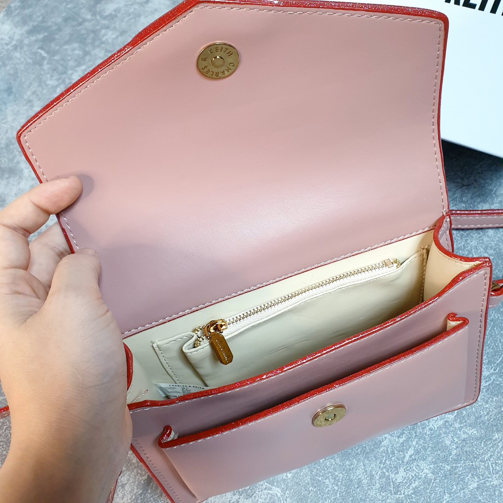 Túi CNK bì thư hàng xuất hồng viền nhũ(kèm box)