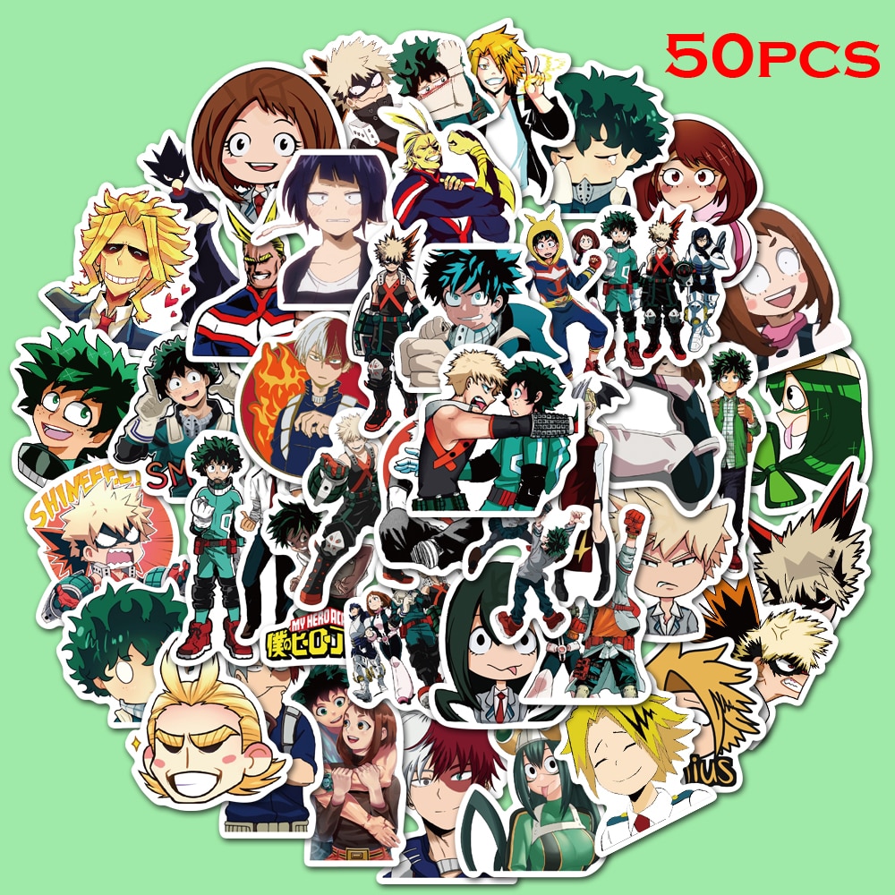 Set 50 miếng dán trang trí ván trượt hình nhân vật Anime My Hero Academia