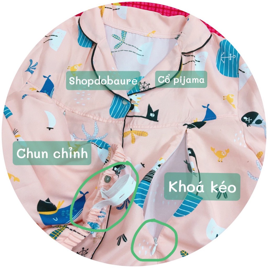 Bộ Pijama bầu và cho con bú sau sinh Dài Tay Thu Đông chất kate thái