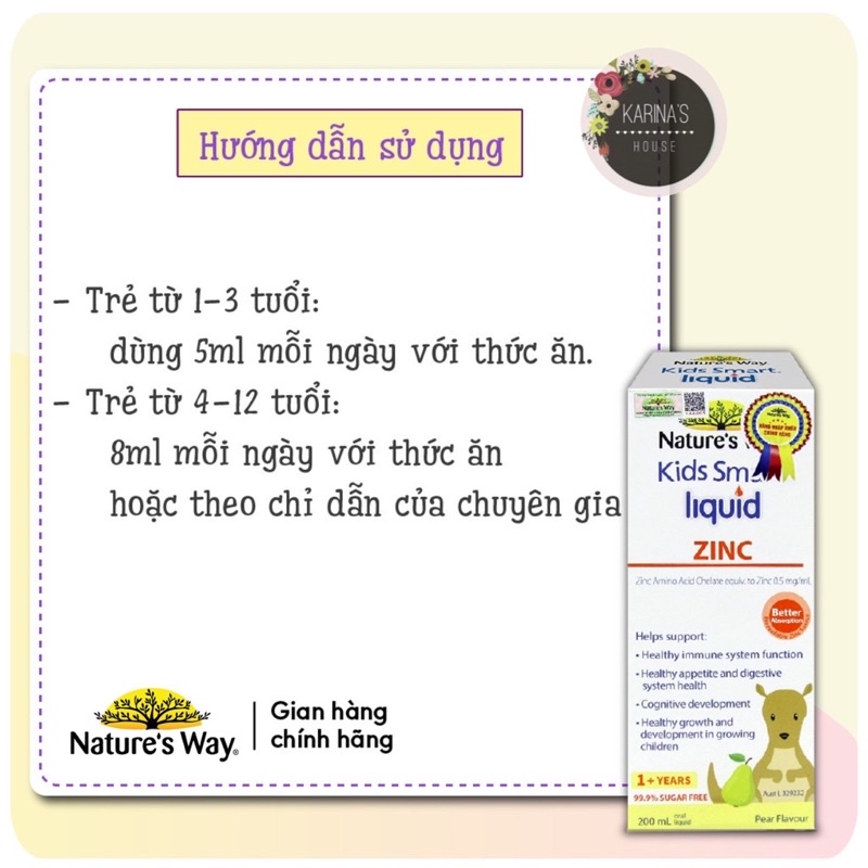 Siro Uống Nature's Way Kids Smart Liquid Zinc Bổ Sung Kẽm, Tăng Sức Đề Kháng Cho Bé 200ml